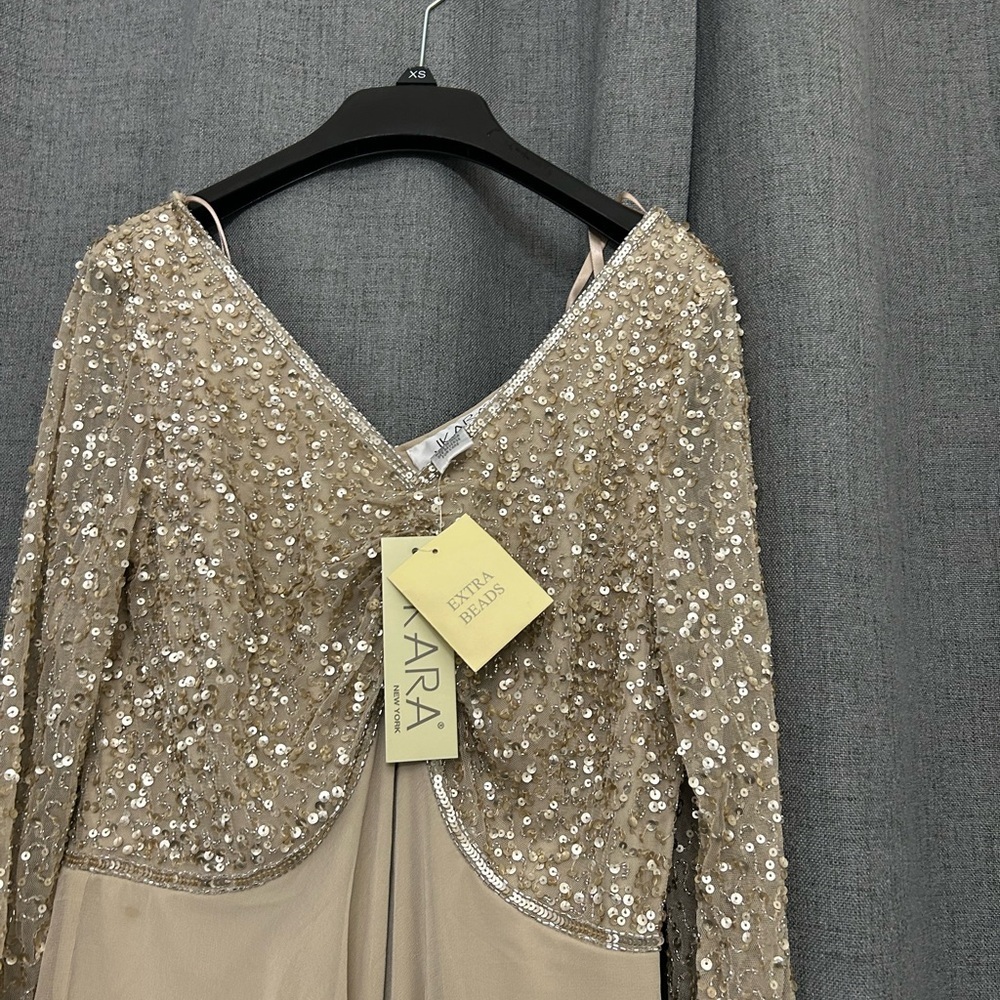 NWT J Kara Women's 3/4 Sleeve V-Neck Beaded Top Long Gown Blush/Multi - Picture 4 of 7